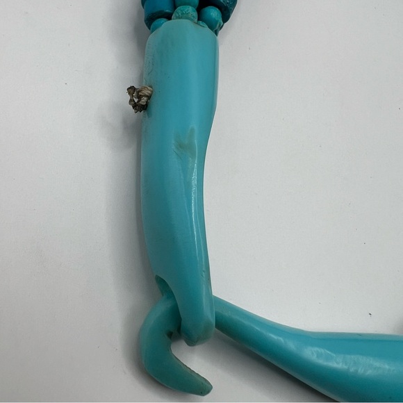 Vintage Monies Horn Clasp Multistrand Hand Dyed Turquoise Wood Bead Necklace - Picture 8 of 11